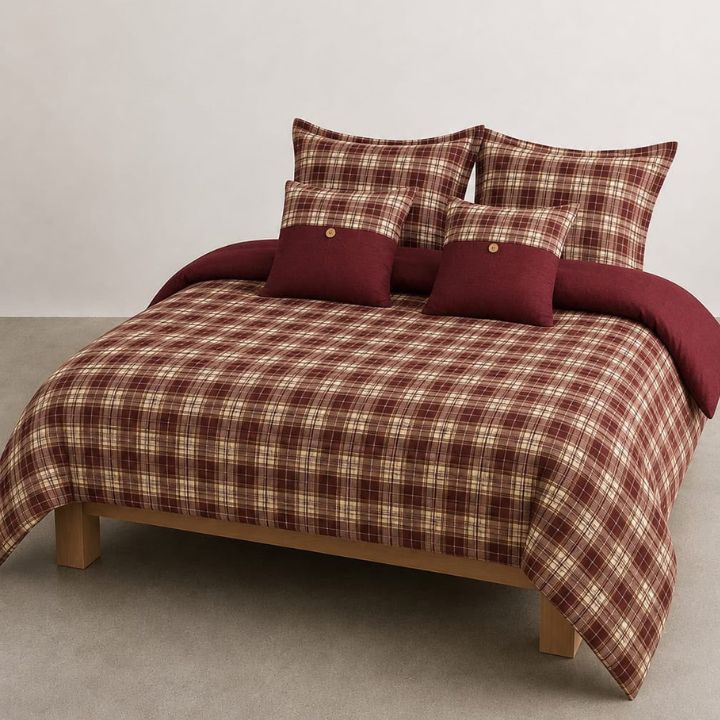 Gingham 6-piece premium comforter bedding set by The Gharnish with matching pillow shams in a classic checked pattern.