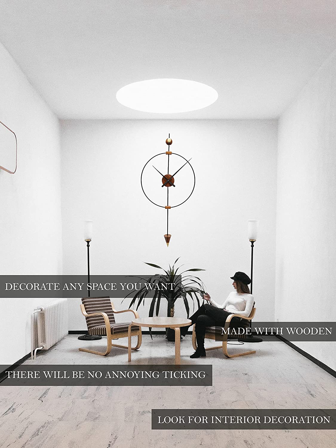 Large wooden wall clock by The Gharnish, modern metal frame, decorative piece perfect for living room wall decor.