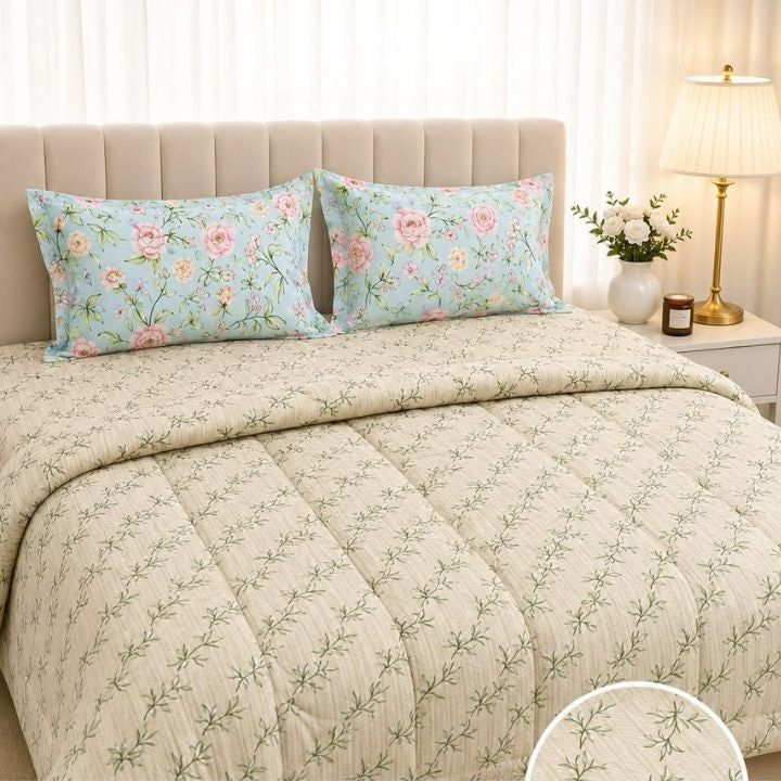 The Gharnish Boutique Fit 4-piece king size bedding comforter set with matching pillow shams on a neatly made bed.