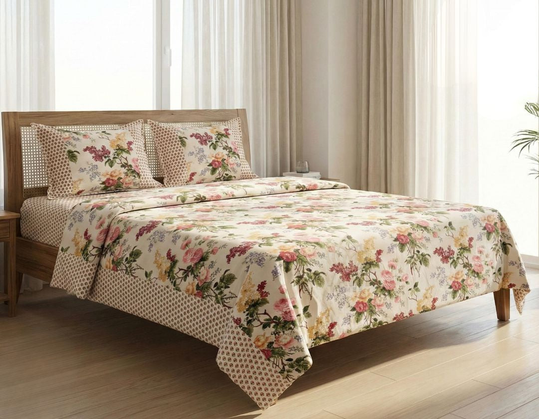 Pure cotton super king size bedding bedsheet set by The Gharnish, featuring soft, comfortable fabric and a stylish design.