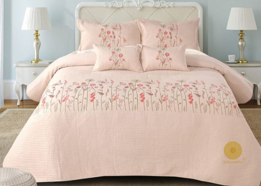 Flower Garden Luxury Quilted Embroidery Bedding Set of 5 Pcs