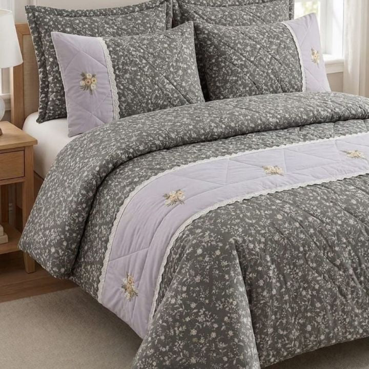 Floriana King Size All Season Comforter Set by The Gharnish, 4-piece bedding set with floral design and plush fabric for cozy sleep.