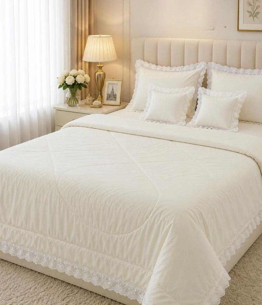 Luxury quilted king size bedcover set by The Gharnish, featuring a plush, decorative bedding design with six pieces.