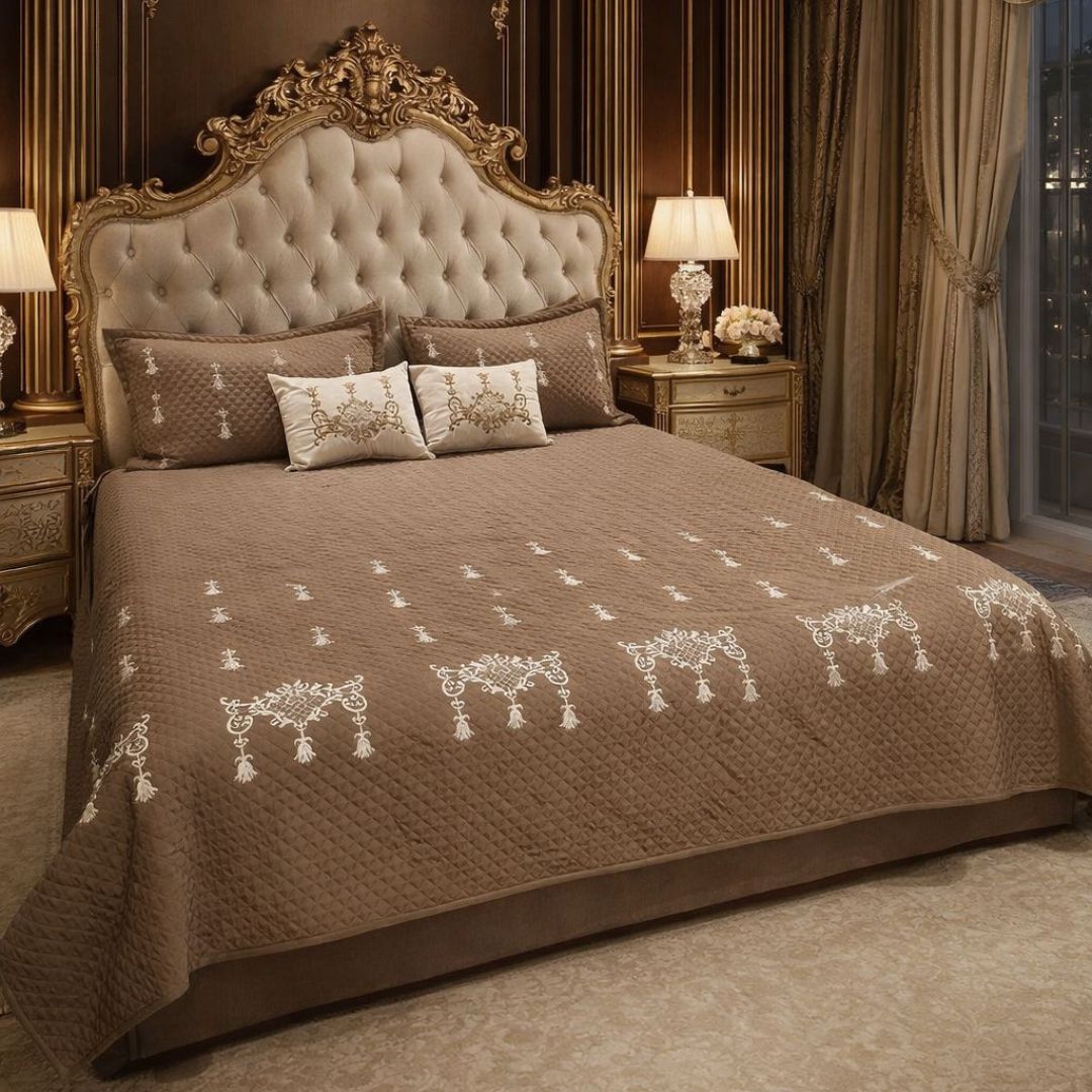 Luxurious quilted bedding bedcover by The Gharnish with urban designer style and elegant quilting pattern.