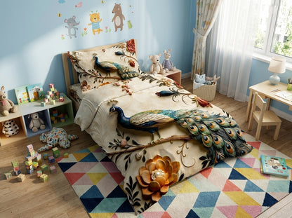 Colorful Magical Forest kids bedsheet from The Gharnish featuring vibrant 7D printed woodland scenes for a playful bedroom decor.