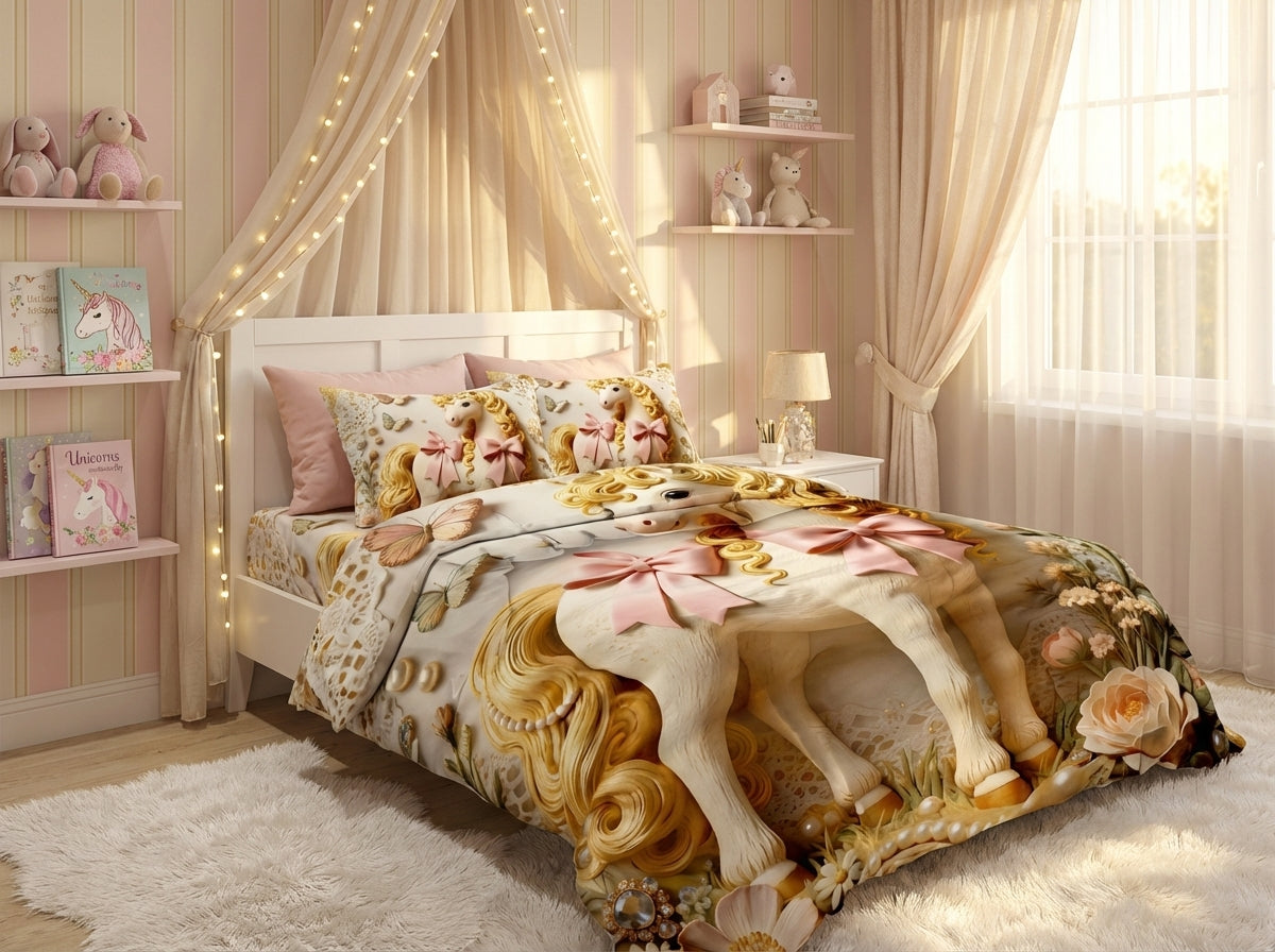 Colorful Magical Forest kids bedsheet set by The Gharnish with 7D printed woodland scene on soft bedding fabric.