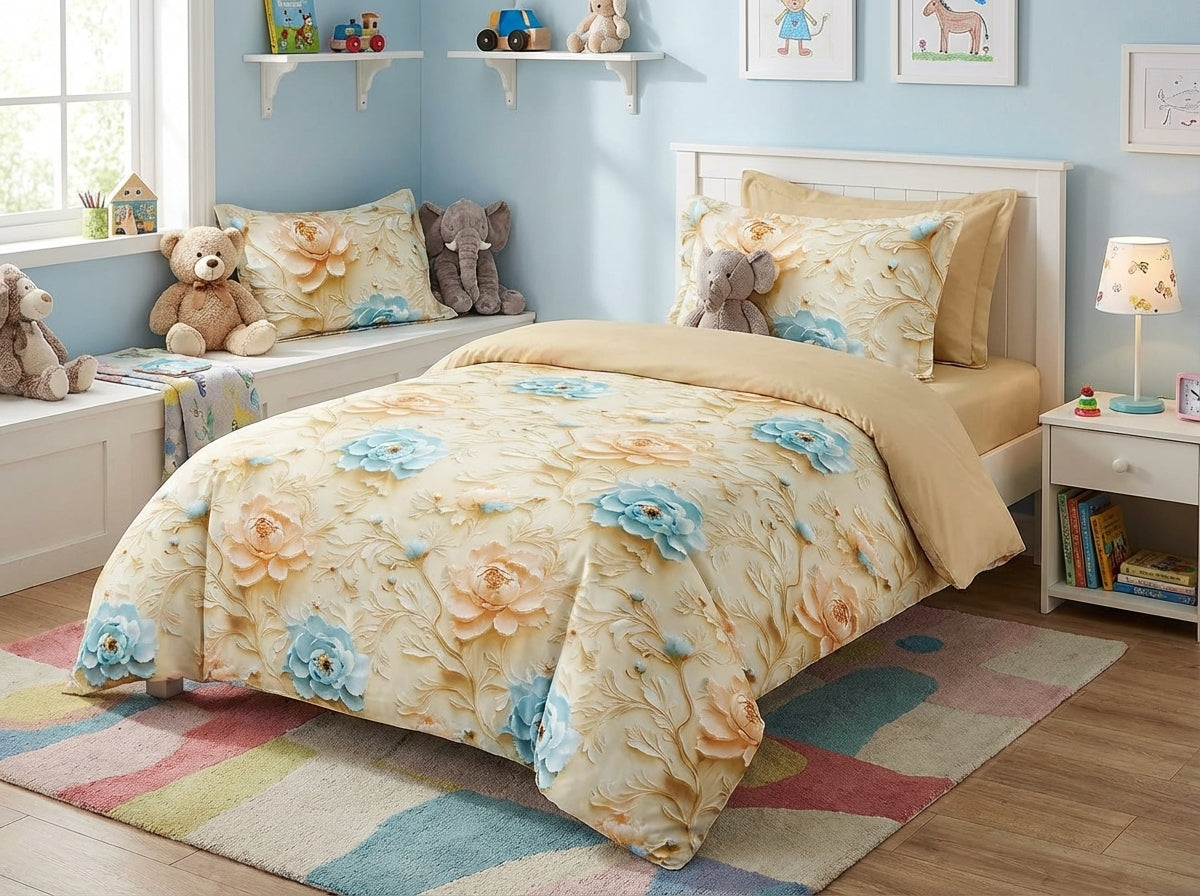 Kids Corner Blossom Series king size 7D printed bedsheet by The Gharnish with colorful floral design.