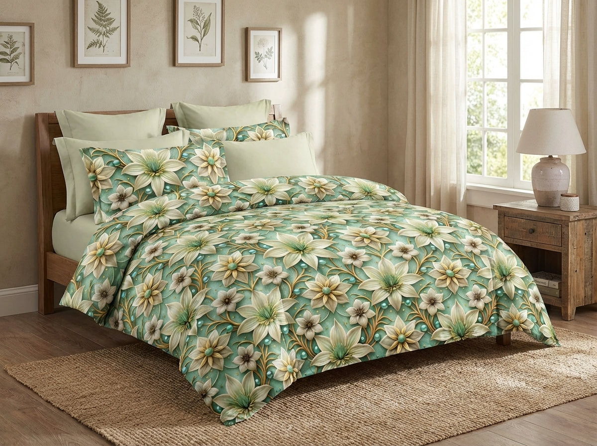 Kids Corner Blossom Series king size 7D printed bedsheet by The Gharnish with colorful floral design.