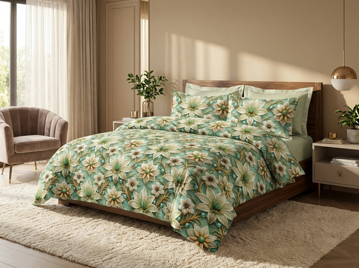 Kids Corner Blossom Series king size 7D printed bedsheet by The Gharnish with colorful floral design for children.