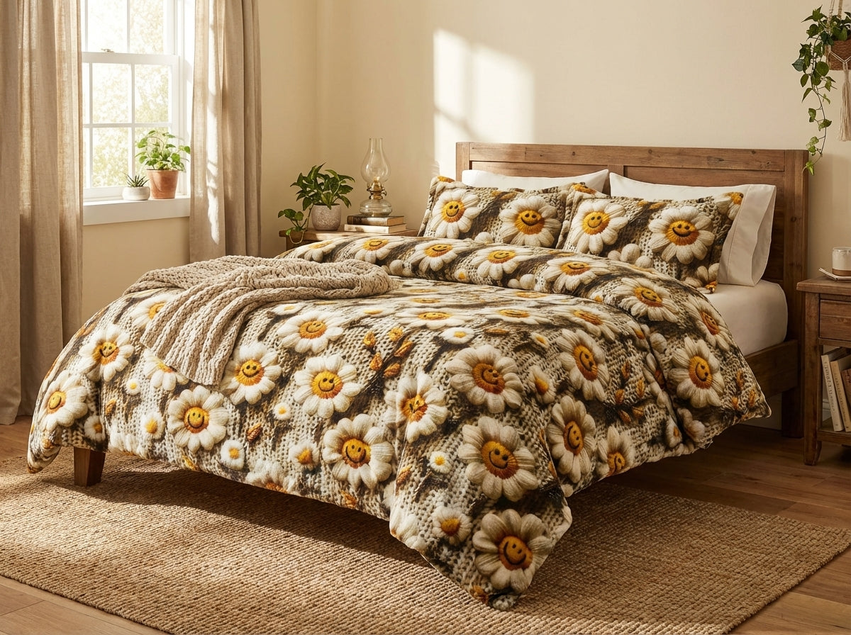 Kids Corner Blossom Series king size 7D printed bedsheet from The Gharnish, showcasing vibrant floral patterns in a cozy bedroom setting.