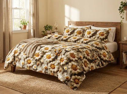 Kids Corner Blossom Series king size 7D printed bedsheet from The Gharnish, showcasing vibrant floral patterns in a cozy bedroom setting.