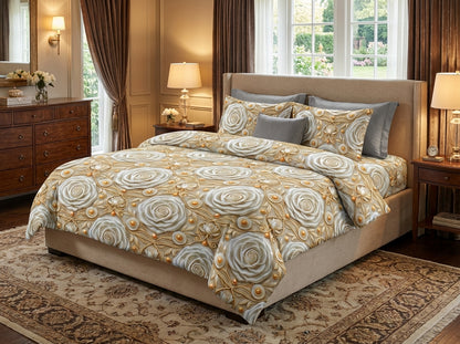 Kids Corner Blossom Series king size 7D printed bedsheet by The Gharnish displayed on a bed in a cozy room setting.