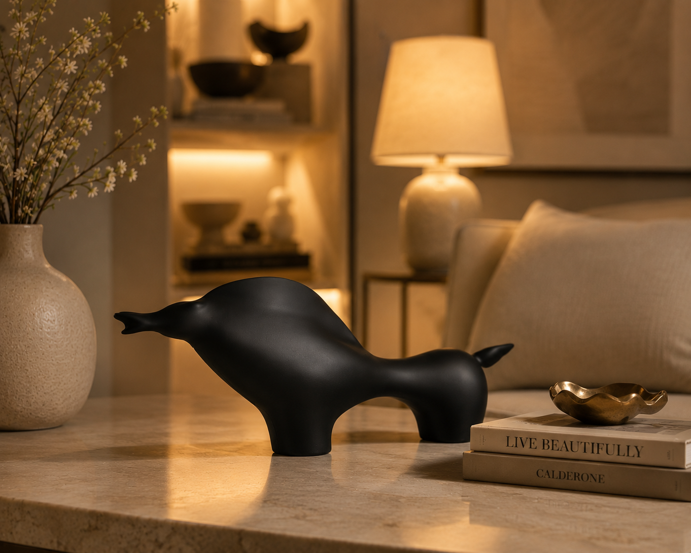 Black contemporary horse figurine by The Gharnish, modern animal sculpture for home decor, detailed and stylish decorative piece.