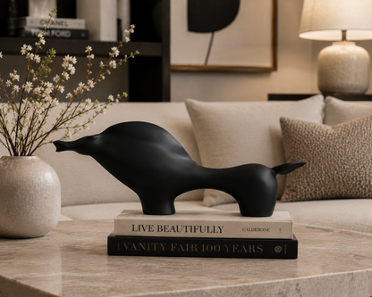Black horse figurine by The Gharnish, contemporary animal sculpture for modern home decor, detailed horse sculpture for stylish interiors