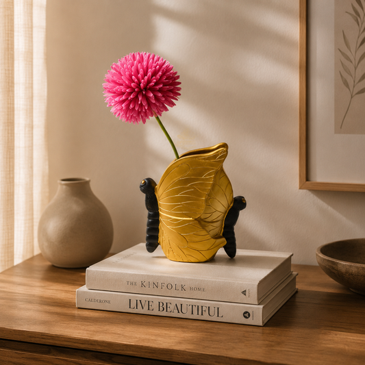 Abstract butterfly-shaped table top vase with wing-like design by The Gharnish, ideal for decorative home accents.