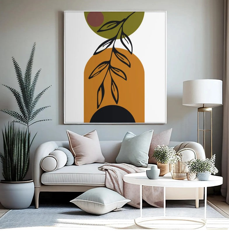 Set of 3 Modern Botanical Geometric Wall Art – Minimalist Abstract Prints