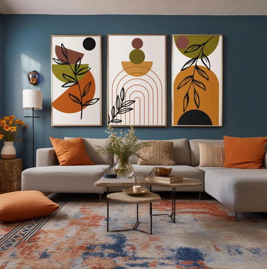 Set of 3 Modern Botanical Geometric Wall Art – Minimalist Abstract Prints