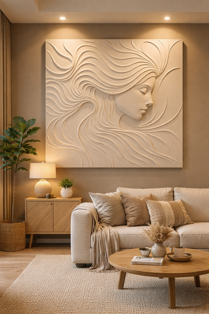 Ethereal Flow 3D Wooden Wall Art by The Gharnish, intricate carved wooden sculpture with flowing abstract design for wall decor.