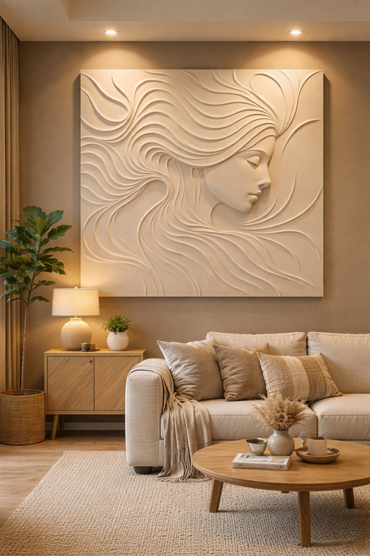 Ethereal Flow 3D Wooden Wall Art by The Gharnish, intricate carved wooden sculpture with flowing abstract design for wall decor.