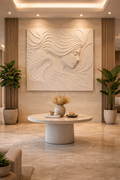 Ethereal Flow 3D wooden wall art by The Gharnish featuring intricate carved wood design with flowing, abstract patterns for wall decor