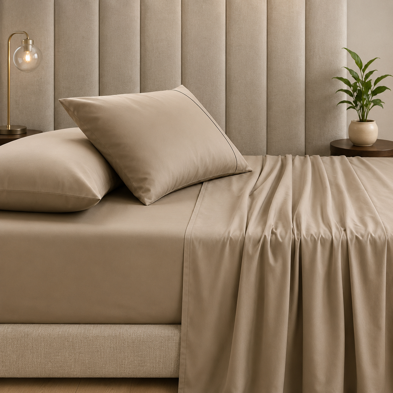 Pure cotton solid bedsheet set from The Gharnish with Luxe 350 TC thread count, soft and comfortable bedding for a cozy bedroom.
