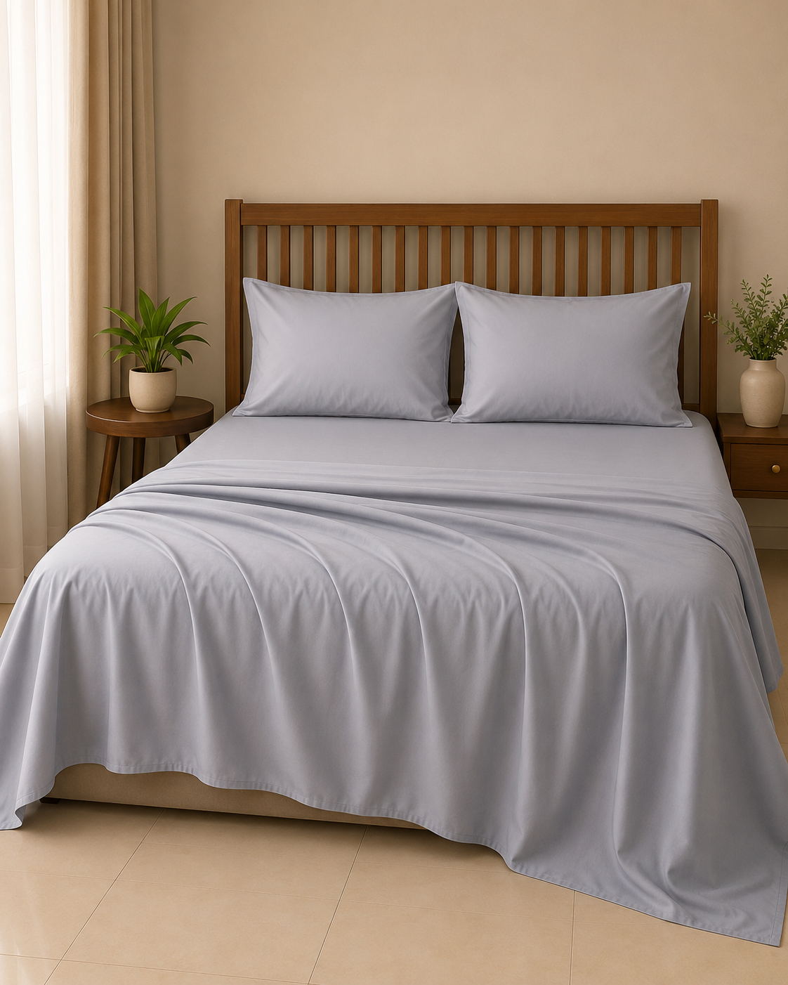 Pure cotton solid bedsheet set from The Gharnish, featuring a luxurious Luxe 350 TC bedding design with smooth, comfortable fabric.