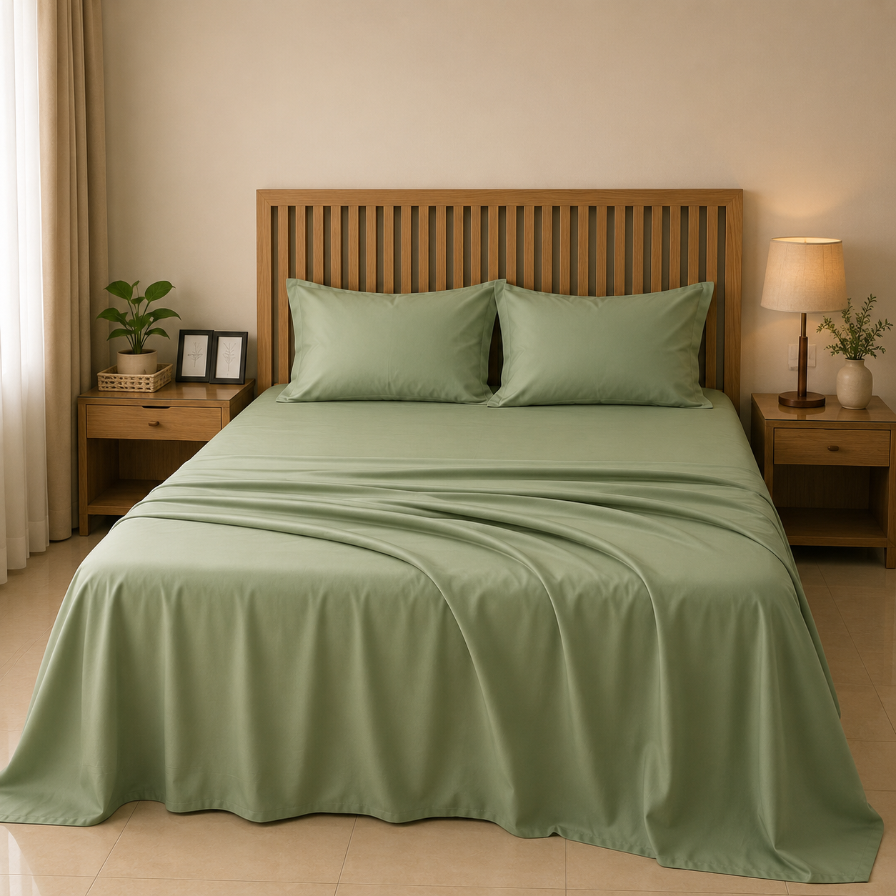 Luxe 350 TC pure cotton solid bedsheet set from The Gharnish with smooth, soft bedding for comfortable sleep.