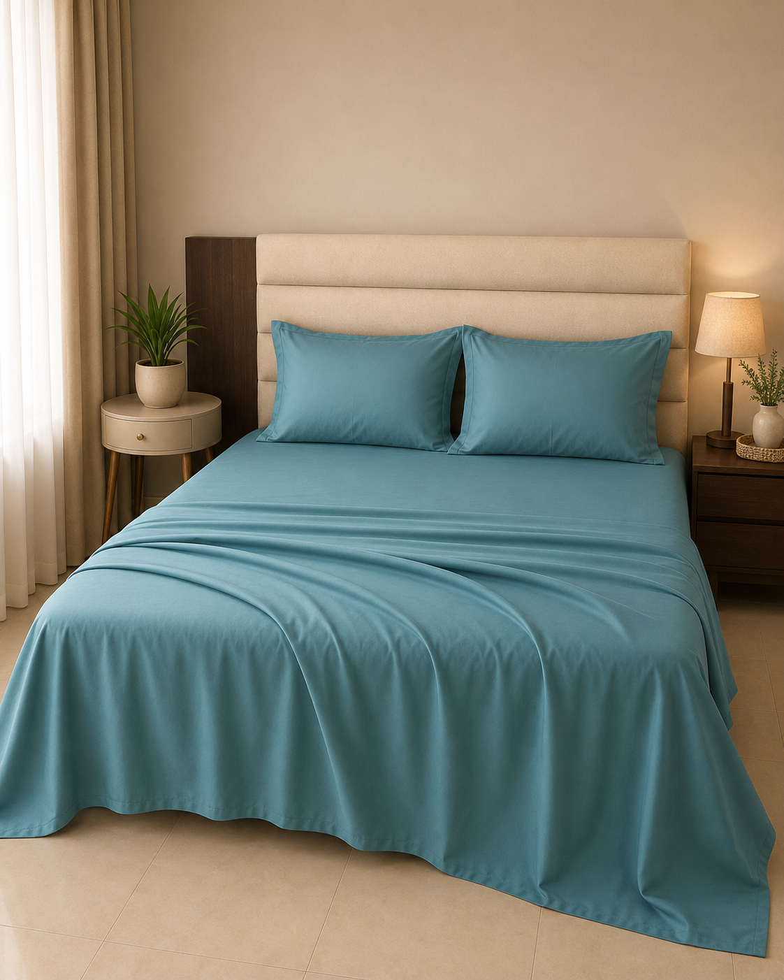 Luxe 350 TC pure cotton solid bedsheet set by The Gharnish, featuring smooth, white bedding with a soft, luxurious texture.