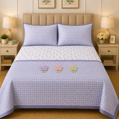 Gingham 3D floral king size quilted bedcover by The Gharnish with a floral pattern and quilted texture in a bedding image