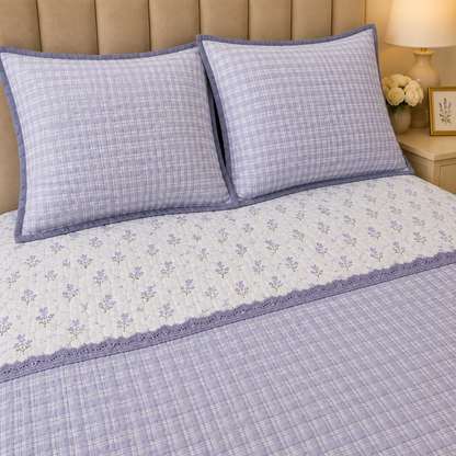 Gingham 3D floral king size quilted bedcover by The Gharnish, featuring a floral pattern and quilted texture for bedding.