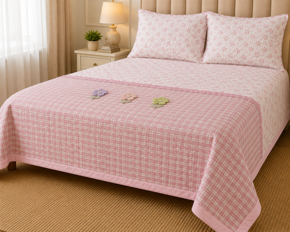 Gingham 3D floral king size quilted bedcover from The Gharnish, featuring a floral pattern and soft, quilted bedding texture.