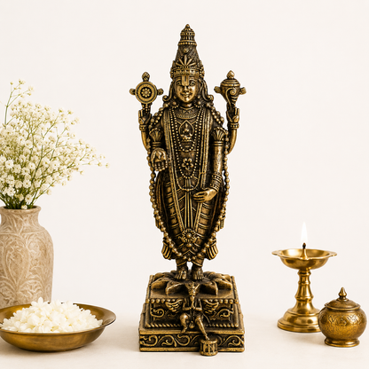 Antique Brass Venkateshwar Lord Balaji Idol – Handcrafted Standing Balaji Statue for Home Décor & Puja