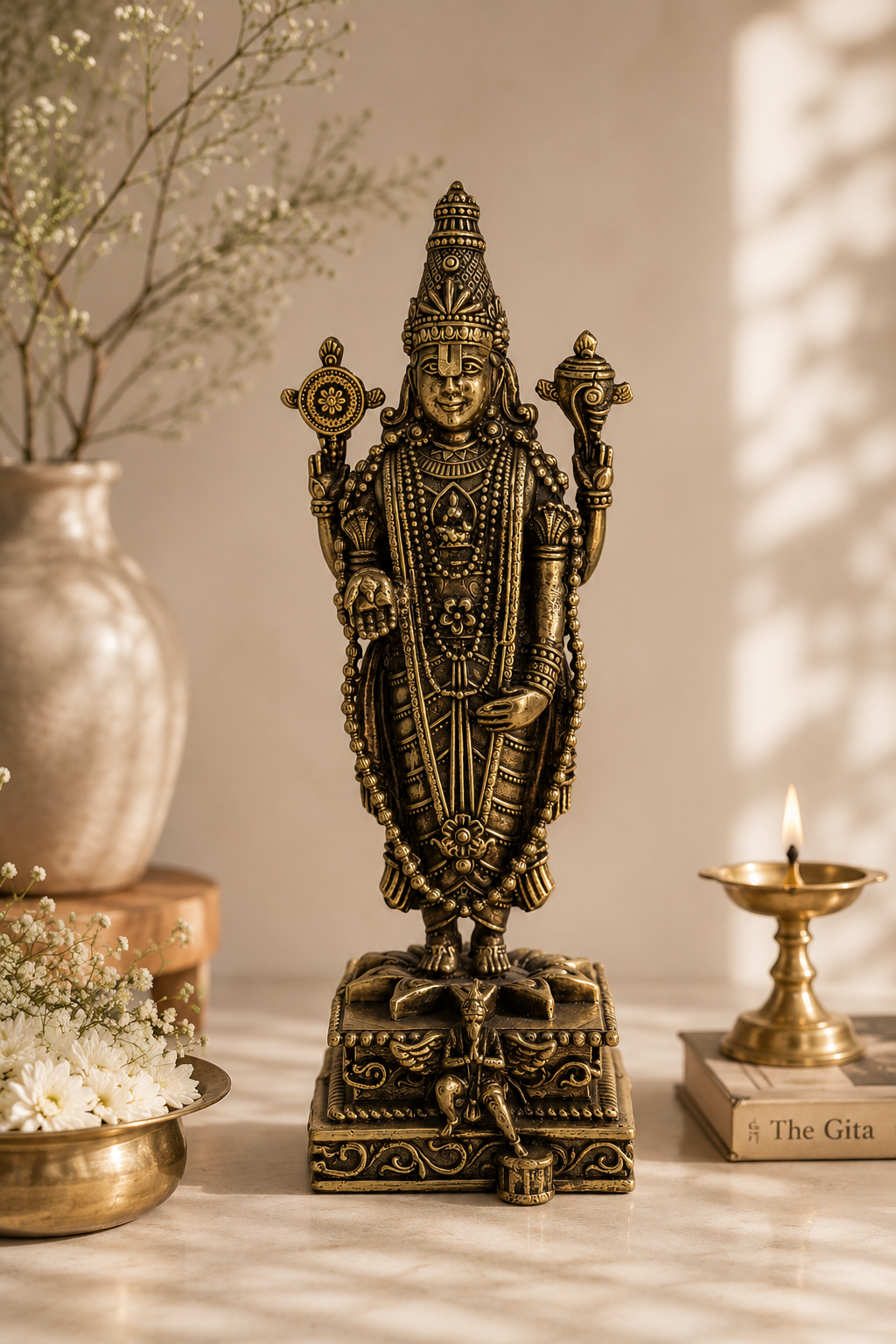 Antique Brass Venkateshwar Lord Balaji Idol – Handcrafted Standing Balaji Statue for Home Décor & Puja