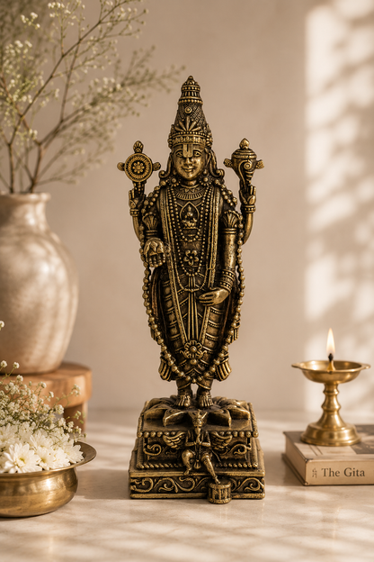 Antique Brass Venkateshwar Lord Balaji Idol – Handcrafted Standing Balaji Statue for Home Décor & Puja