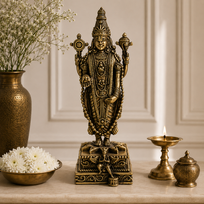 Antique Brass Venkateshwar Lord Balaji Idol – Handcrafted Standing Balaji Statue for Home Décor & Puja
