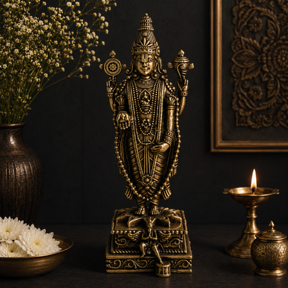 Antique Brass Venkateshwar Lord Balaji Idol – Handcrafted Standing Balaji Statue for Home Décor & Puja
