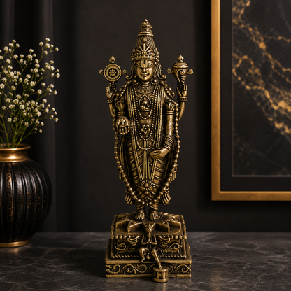 Antique Brass Venkateshwar Lord Balaji Idol – Handcrafted Standing Balaji Statue for Home Décor & Puja