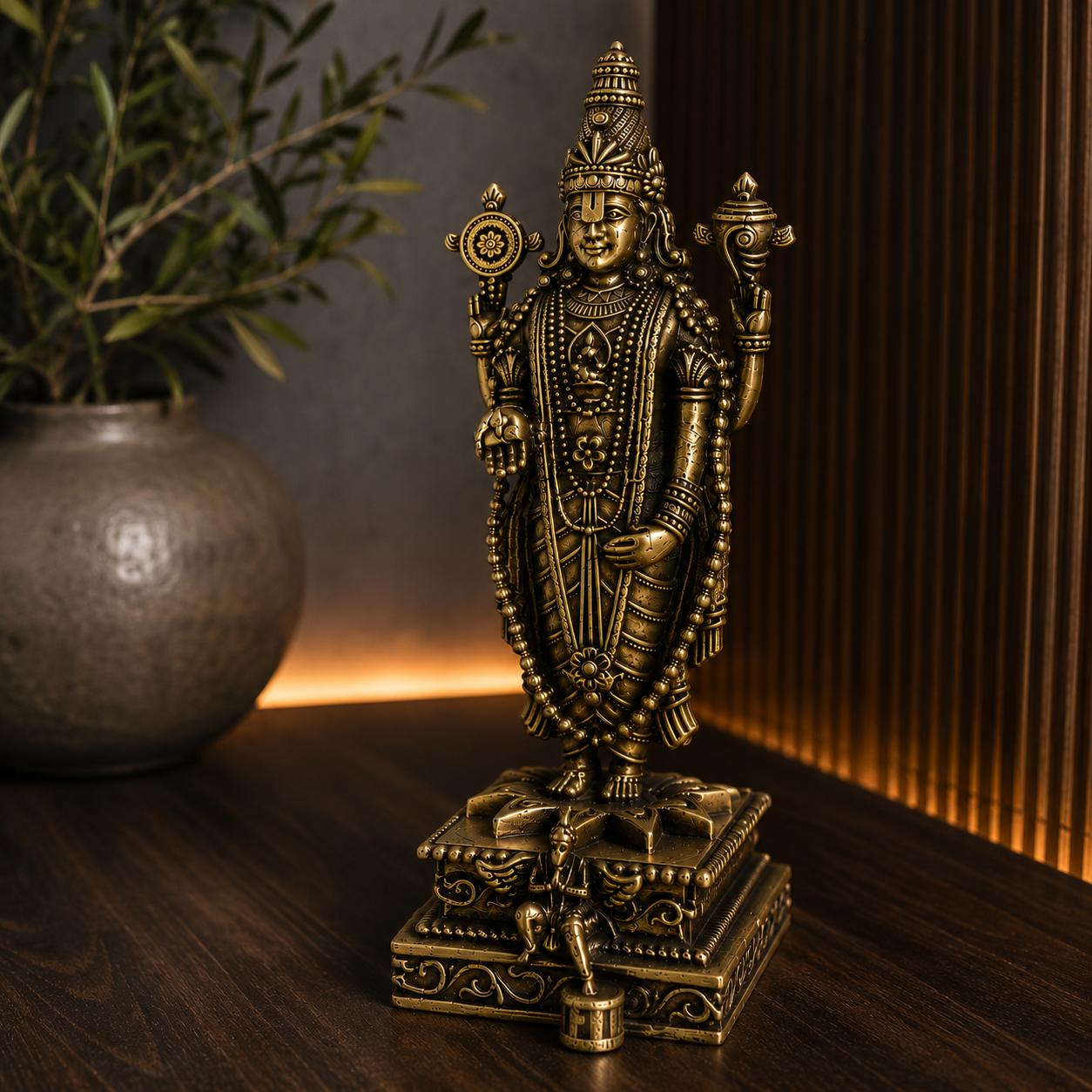 Antique Brass Venkateshwar Lord Balaji Idol – Handcrafted Standing Balaji Statue for Home Décor & Puja