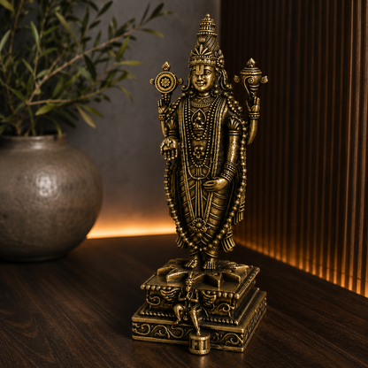 Antique Brass Venkateshwar Lord Balaji Idol – Handcrafted Standing Balaji Statue for Home Décor & Puja