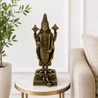 Antique Brass Venkateshwar Lord Balaji Idol – Handcrafted Standing Balaji Statue for Home Décor & Puja