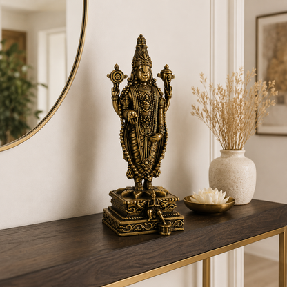 Antique Brass Venkateshwar Lord Balaji Idol – Handcrafted Standing Balaji Statue for Home Décor & Puja