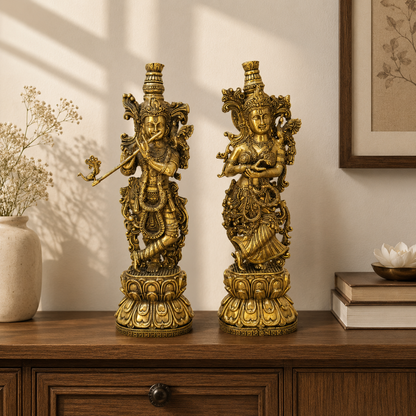 Premium Brass Lord  Radha Krishna Idol Set