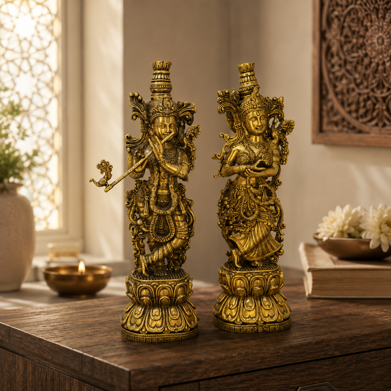 Premium Brass Lord  Radha Krishna Idol Set