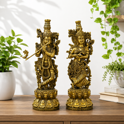 Premium Brass Lord  Radha Krishna Idol Set