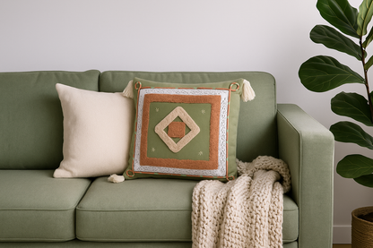 Handblocked 100% Cotton Tufted Cushion set of 2 - The Gharnish - A Unit of Satkala Creations