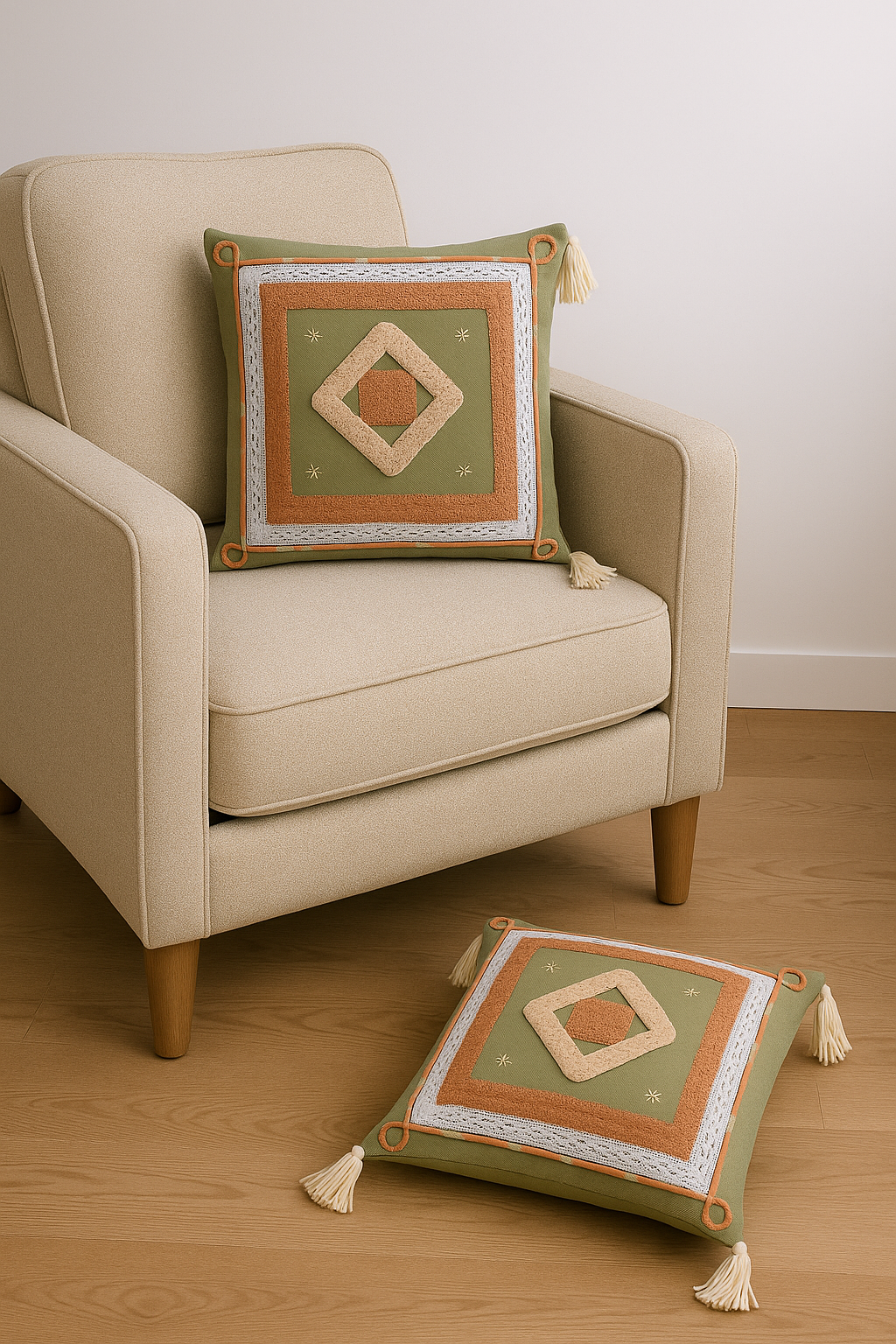 Handblocked 100% Cotton Tufted Cushion set of 2 - The Gharnish - A Unit of Satkala Creations