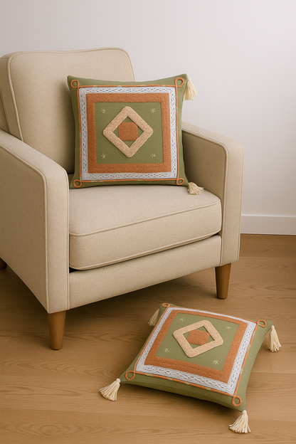 Handblocked 100% Cotton Tufted Cushion set of 2 - The Gharnish - A Unit of Satkala Creations