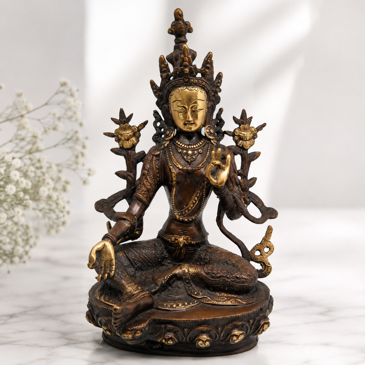 Fine Brass Tara Devi Statue - Handcrafted Buddhist Deity Idol