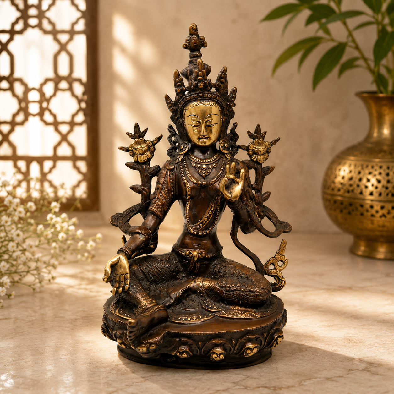 Fine Brass Tara Devi Statue - Handcrafted Buddhist Deity Idol