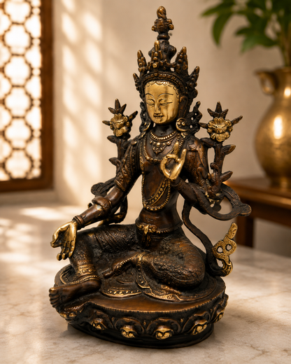 Fine Brass Tara Devi Statue - Handcrafted Buddhist Deity Idol